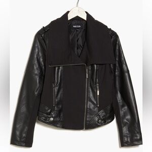 Ookie & Lala black Faux Leather Mix Quilt Drape Jacket- women’s Small